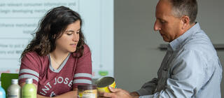 A food marketing student and professor analyze food product labels